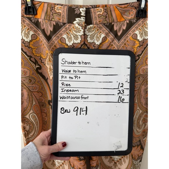 Kobi Halperin Wide Leg Pants 10 Orange Brown Paisley Crop High Rise - Picture 6 of 7